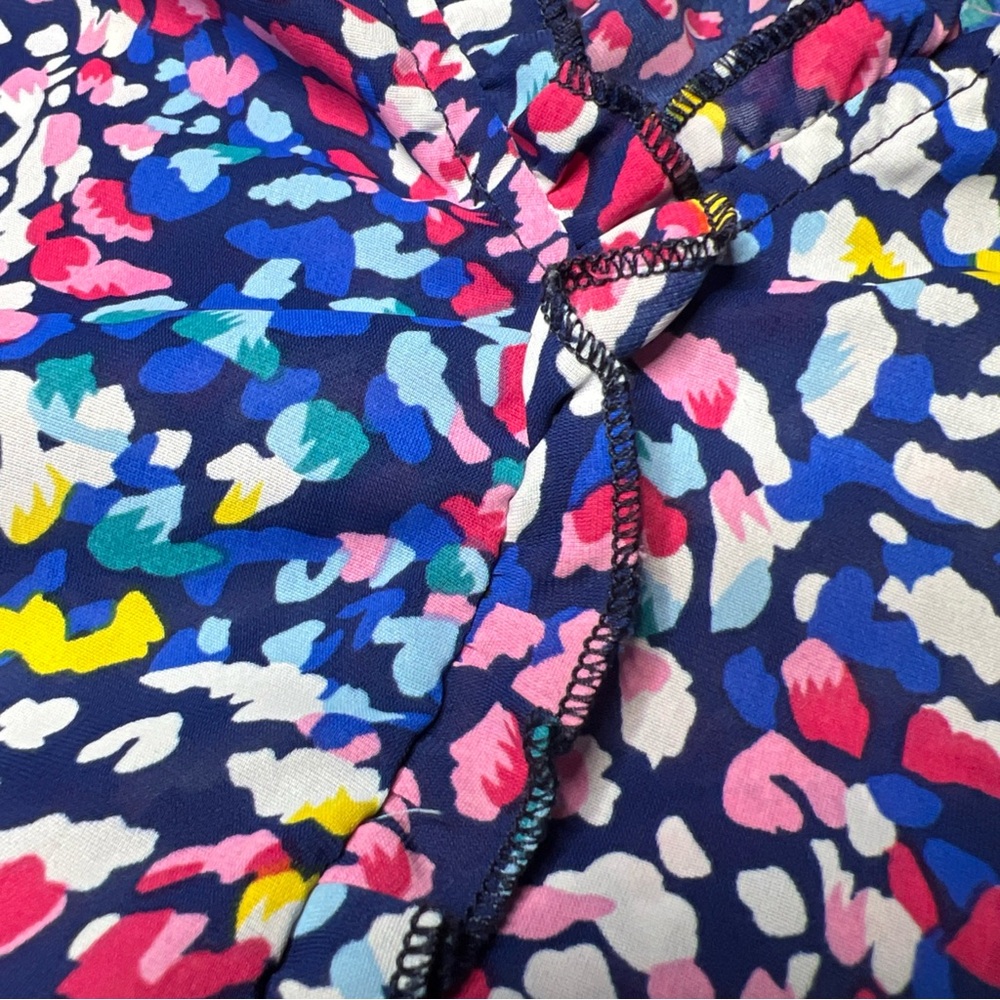 Umgee 1XL Colorful V Neck Pullover Blouse Small Ruffle In Front Short Sleeves - Picture 4 of 5